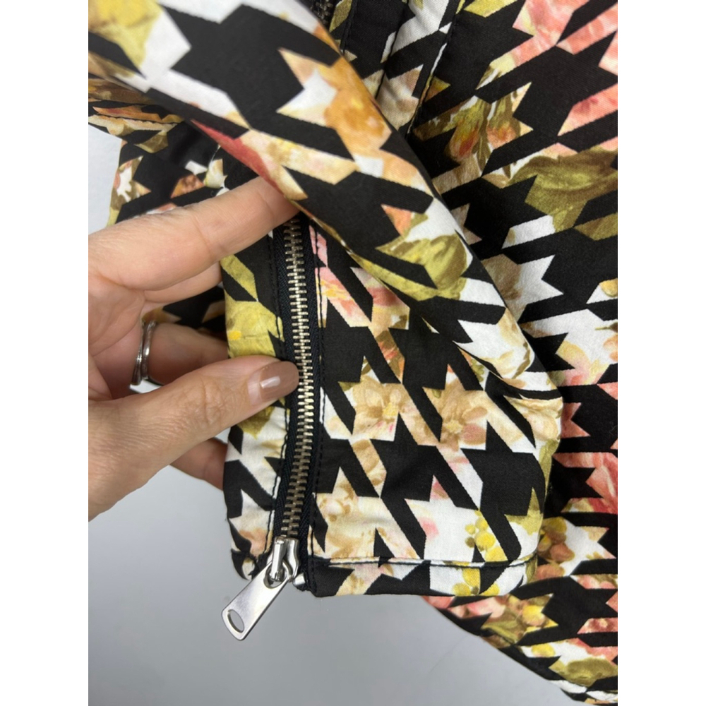 ZARA Trafaluc Floral Multicolor Houndstooth Moto Jacket Women's Small - Picture 5 of 9